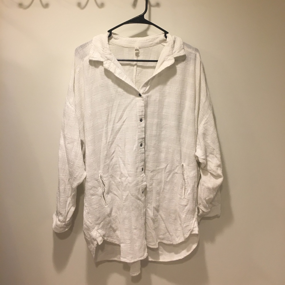 Free People Large White Button Down Shirt